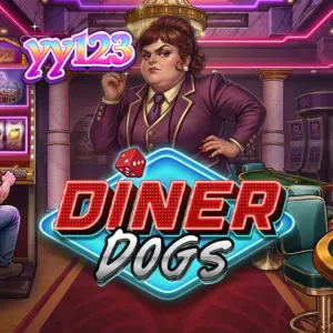 Tampilan visual slot Diner Dogs dengan nuansa neon dan karakter bertema kriminal